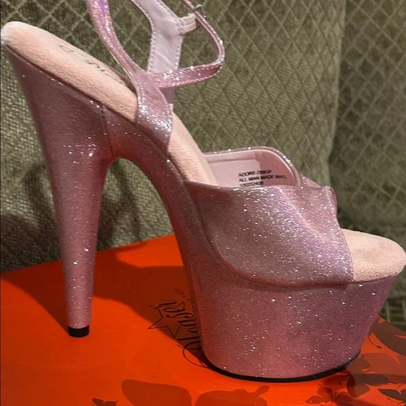 Pleaser size 10 NIB Pink Glitter Platform heels - Picture 7 of 13
